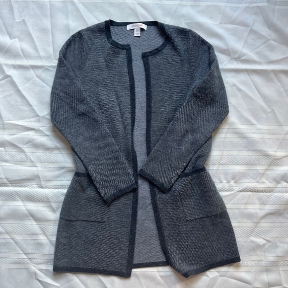 Ellen Tracy Sweaters - Ellen Tracy Gray Merino Wool Blend Knit Minimalist Luxury Cardigan Jacket